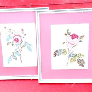 Framed Needlepoint Roses Set